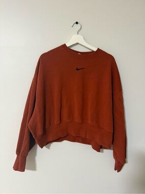 Nike Women's Crewneck Sweatshirt - Rust Brown with Black Swoosh